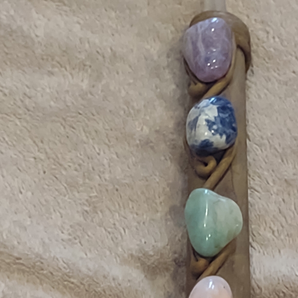 Chakra wand vintage handmade crystal points mult healing stone 16" long - Picture 9 of 10